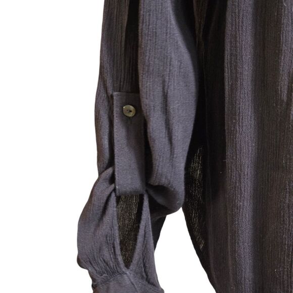 Candie's Black Sheer Tie Front Long Sleeve Y2K Button Front Blouse Top - Picture 4 of 7